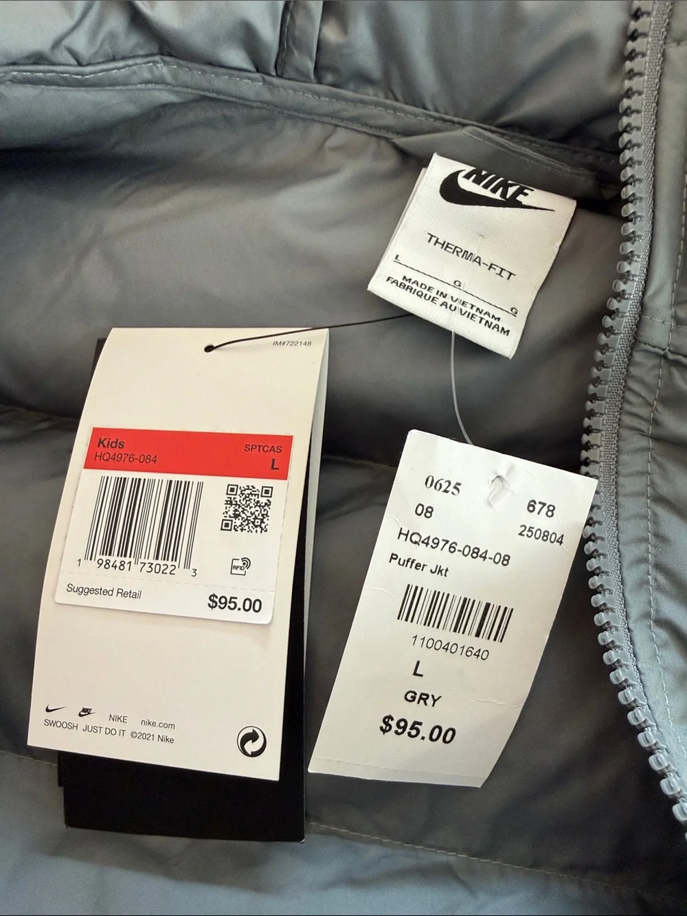 Nike Kids Metallic Gray Puffer Jacket